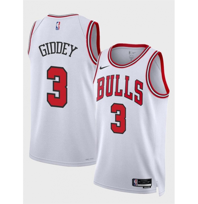 Men's Chicago Bulls #3 Josh Giddey White Association Edition Stitched Basketball Jersey
