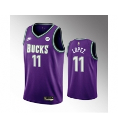 Men's Milwaukee Bucks #11 Brook Lopez 2022-23 Purple Classic Edition Swingman Stitched Basketball Jersey