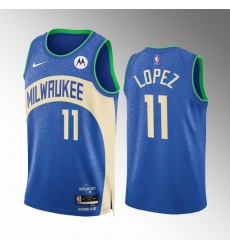 Men's Milwaukee Bucks #11 Brook Lopez Blue 2023-24 City Edition Stitched Basketball Jersey