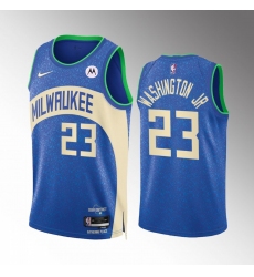 Men's Milwaukee Bucks #23 TyTy Washington Jr. Blue 2023-24 City Edition Stitched Basketball Jersey