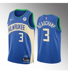 Men's Milwaukee Bucks #3 MarJon Beauchamp Blue 2023-24 City Edition Stitched Basketball Jersey