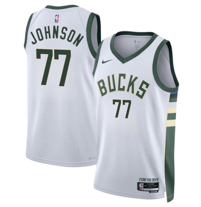 Men's Milwaukee Bucks #77 AJ Johnson White 2024 Draft Association Edition Stitched Basketball Jersey