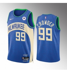 Men's Milwaukee Bucks #99 Jae Crowder Blue 2023-24 City Edition Stitched Basketball Jersey