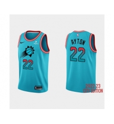 Men's Phoenix Suns #22 Deandre Ayton 2022-23 Blue City Edition Stitched Basketball Jersey