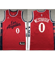 Men's Los Angeles Clippers #0 Russell Westbrook Red Stitched Jersey