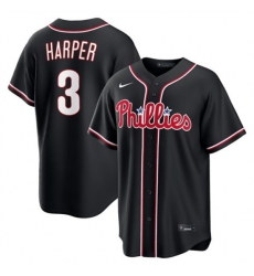 Men's Philadelphia Phillies #3 Bryce Harper Fashion Black Out Stitched Baseball Jersey