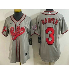 Women's Philadelphia Phillies #3 Bryce Harper Grey 2026 Field of Dreams Stadium Stitched Jersey