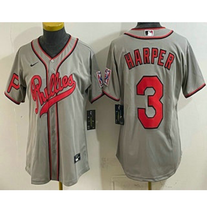 Women's Philadelphia Phillies #3 Bryce Harper Grey 2026 Field of Dreams Stadium Stitched Jersey