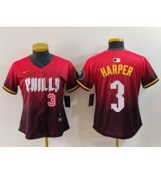 Women's Philadelphia Phillies #3 Bryce Harper Number Red 2024 City Connect Limited Jerseys