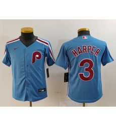 Youth Philadelphia Phillies #3 Bryce Harper Light Blue Cooperstown Cool Base Jersey