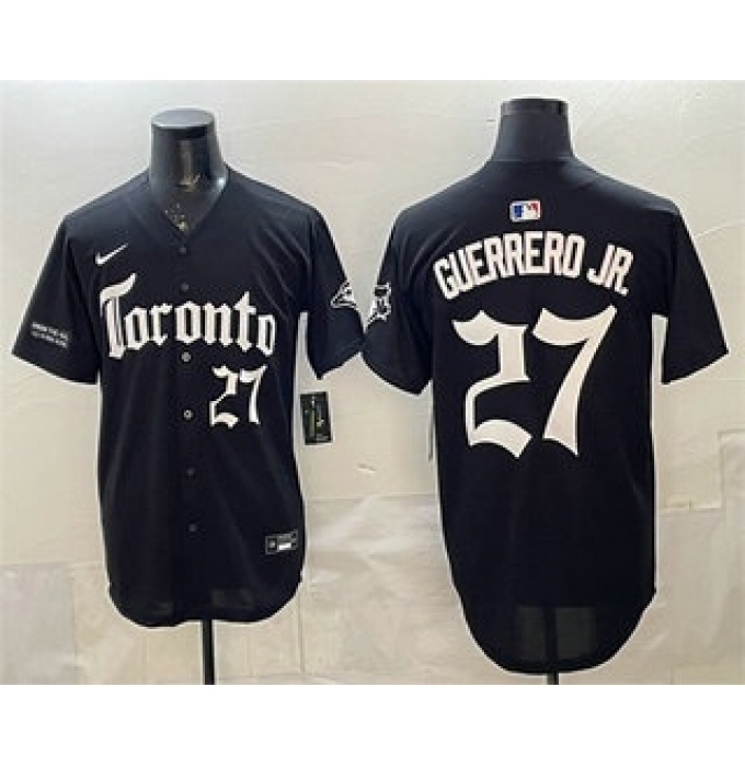 Men's Toronto Blue Jays #27 Vladimir Guerrero Jr Black Gothic North Edition Limited Stitched Baseball Jersey