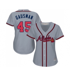 Women's Atlanta Braves #45 Kevin Gausman Replica Grey Road Cool Base Baseball Jersey