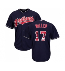 Men's Cleveland Indians #17 Brad Miller Authentic Navy Blue Team Logo Fashion Cool Base Baseball Jersey