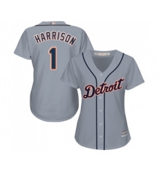 Women's Detroit Tigers #1 Josh Harrison Replica Grey Road Cool Base Baseball Jersey