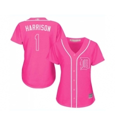 Women's Detroit Tigers #1 Josh Harrison Replica Pink Fashion Cool Base Baseball Jersey