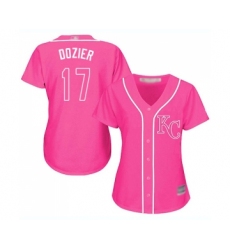 Women's Kansas City Royals #17 Hunter Dozier Replica Pink Fashion Cool Base Baseball Jersey