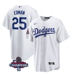 Men's Los Angeles Dodgers #25 Tommy Edman White 2024 World Series Champions Cool Base Stitched Baseball Jersey