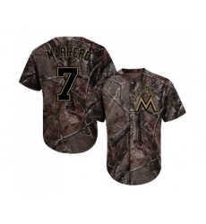 Men's Miami Marlins #7 Deven Marrero Authentic Camo Realtree Collection Flex Base Baseball Jersey