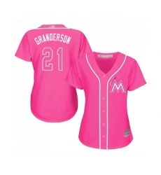 Women's Miami Marlins #21 Curtis Granderson Replica Pink Fashion Cool Base Baseball Jersey