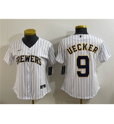 Women's Milwaukee Brewers #9 Bob Uecker White Cool Base Stitched Jersey(Run Small)