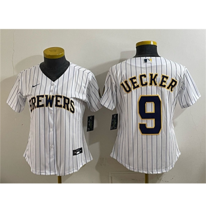 Women's Milwaukee Brewers #9 Bob Uecker White Cool Base Stitched Jersey(Run Small)