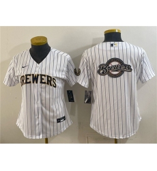 Youth Milwaukee Brewers Team Big Logo White Cool Base Stitched Jersey