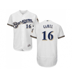 Men's Milwaukee Brewers #16 Ben Gamel White Alternate Flex Base Authentic Collection Baseball Jersey