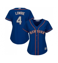 Women's New York Mets #4 Jed Lowrie Authentic Royal Blue Alternate Road Cool Base Baseball Jersey