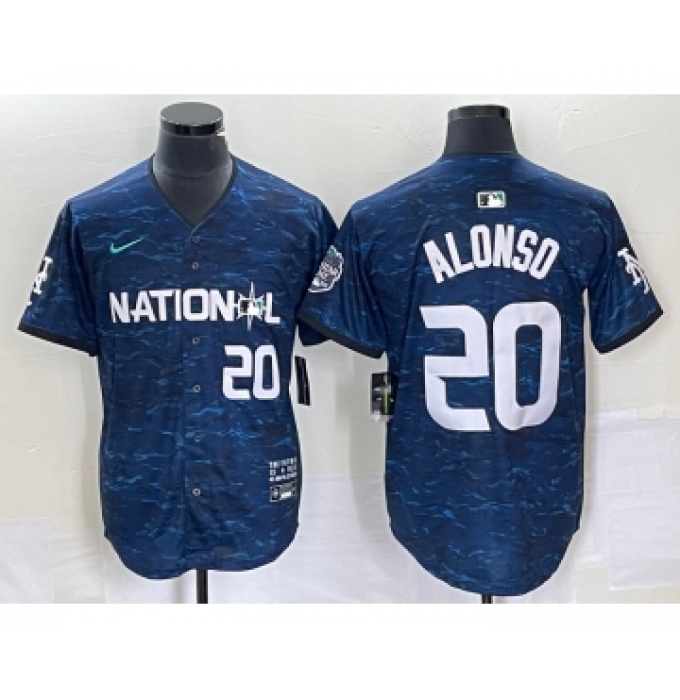 Men's Nike New York Mets #20 Pete Alonso Number Royal 2023 All Star Cool Base Stitched Baseball Jersey