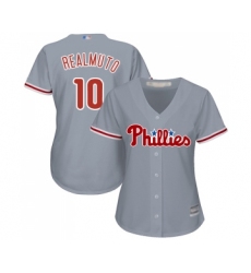 Women's Philadelphia Phillies #10 J. T. Realmuto Replica Grey Road Cool Base Baseball Jersey