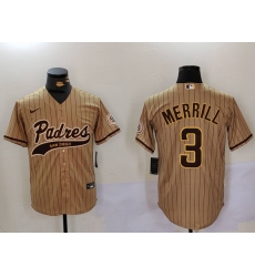 Men's San Diego Padres #3 Jackson Merrill Tan 2023 Cool Base Stitched Jersey