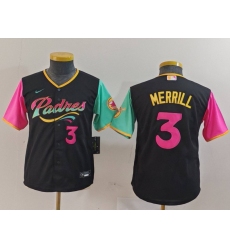 Youth San Diego Padres #3 Jackson Merrill Black Player Number Fashion Baseball Jersey