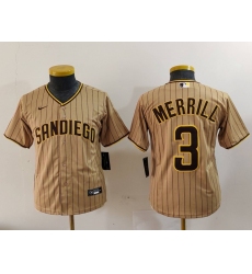 Youth San Diego Padres #3 Jackson Merrill Tan 2023 Cool Base Stitched Jersey