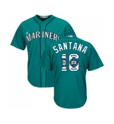 Men's Seattle Mariners #16 Domingo Santana Authentic Teal Green Team Logo Fashion Cool Base Baseball Jersey