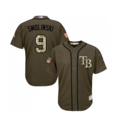 Youth Tampa Bay Rays #9 Jake Smolinski Authentic Green Salute to Service Baseball Jersey