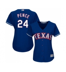 Women's Texas Rangers #24 Hunter Pence Replica Royal Blue Alternate 2 Cool Base Baseball Jersey