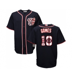 Men's Washington Nationals #10 Yan Gomes Authentic Navy Blue Team Logo Fashion Cool Base Baseball Jersey