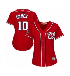 Women's Washington Nationals #10 Yan Gomes Authentic Red Alternate 1 Cool Base 2019 World Series Champions Baseball Jersey