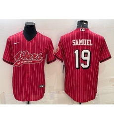 Men's San Francisco 49ers #19 Deebo Samuel Red Pinstripe Color Rush With Patch Cool Base Stitched Baseball Jersey