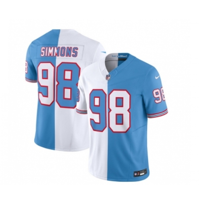 Men's Nike Tennessee Titans #98 Jeffery Simmons White Blue 2023 F.U.S.E. Split Vapor Limited Throwback Football Stitched Jersey
