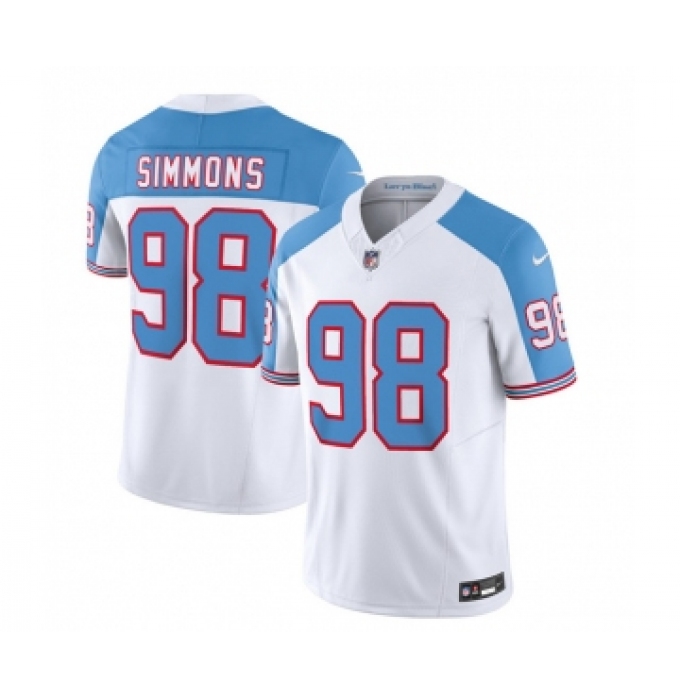 Men's Nike Tennessee Titans #98 Jeffery Simmons White Blue 2023 F.U.S.E. Vapor Limited Throwback Football Stitched Jersey
