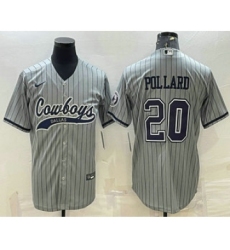 Men's Dallas Cowboys #20 Tony Pollard Grey Pinstripe With Patch Cool Base Stitched Baseball Jersey