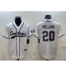 Men's Dallas Cowboys #20 Tony Pollard White With Patch Cool Base Stitched Baseball Jersey