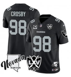 Men's Las Vegas Raiders #98 Maxx Crosby Black 2024 F.U.S.E With Nevada Silver Stat And 65th Anniversary 3-Star C Stitched Football Jersey