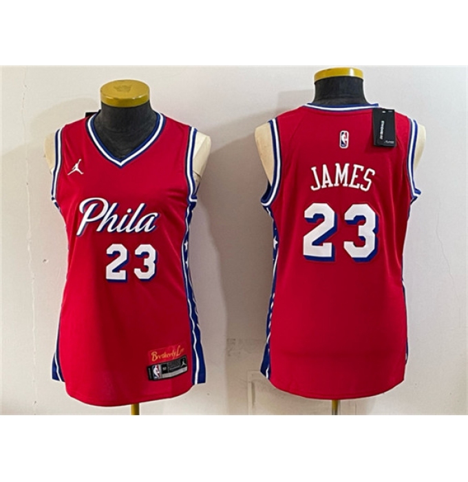 Women's Philadelphia 76ers #23 LeBron James Red 2026 Statement Edition Stitched Basketball Jersey(Run Small)