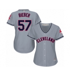 Women's Cleveland Indians #57 Shane Bieber Authentic Grey Road Cool Base Baseball Jersey