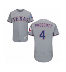 Men's Texas Rangers #4 Dak Prescott Grey Road Flex Base Authentic Collection Baseball Jersey