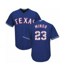 Men's Texas Rangers #23 Mike Minor Authentic Royal Blue Team Logo Fashion Cool Base Baseball Jersey