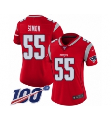 Women's New England Patriots #55 John Simon Limited Red Inverted Legend 100th Season Football Jersey
