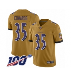 Youth Baltimore Ravens #35 Gus Edwards Limited Gold Inverted Legend 100th Season Football Jersey